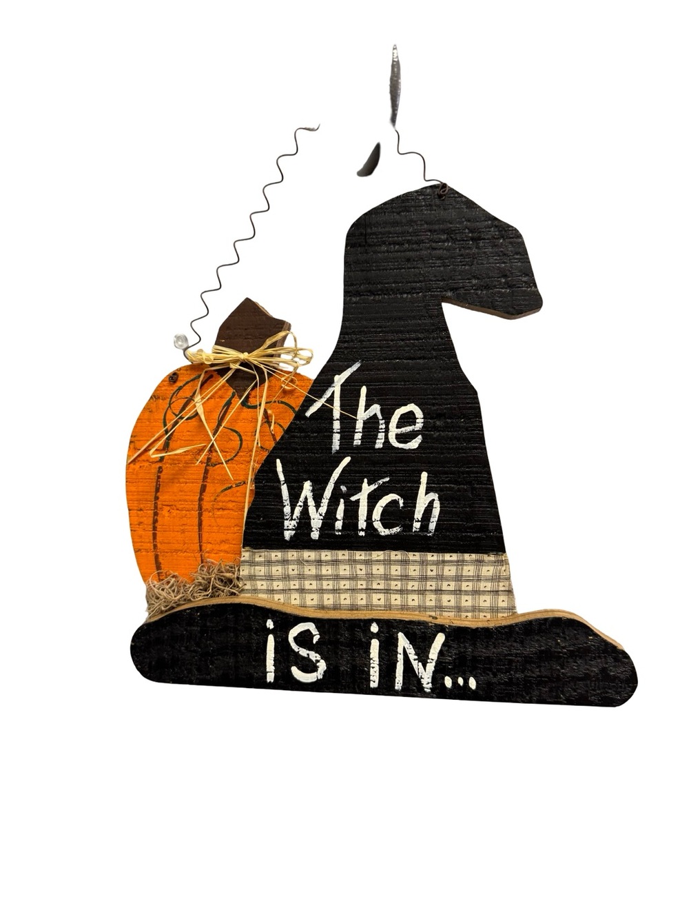 Wooden Halloween The Witch is in Witch Hat & Pumpkin Plaque Size 11”x11”